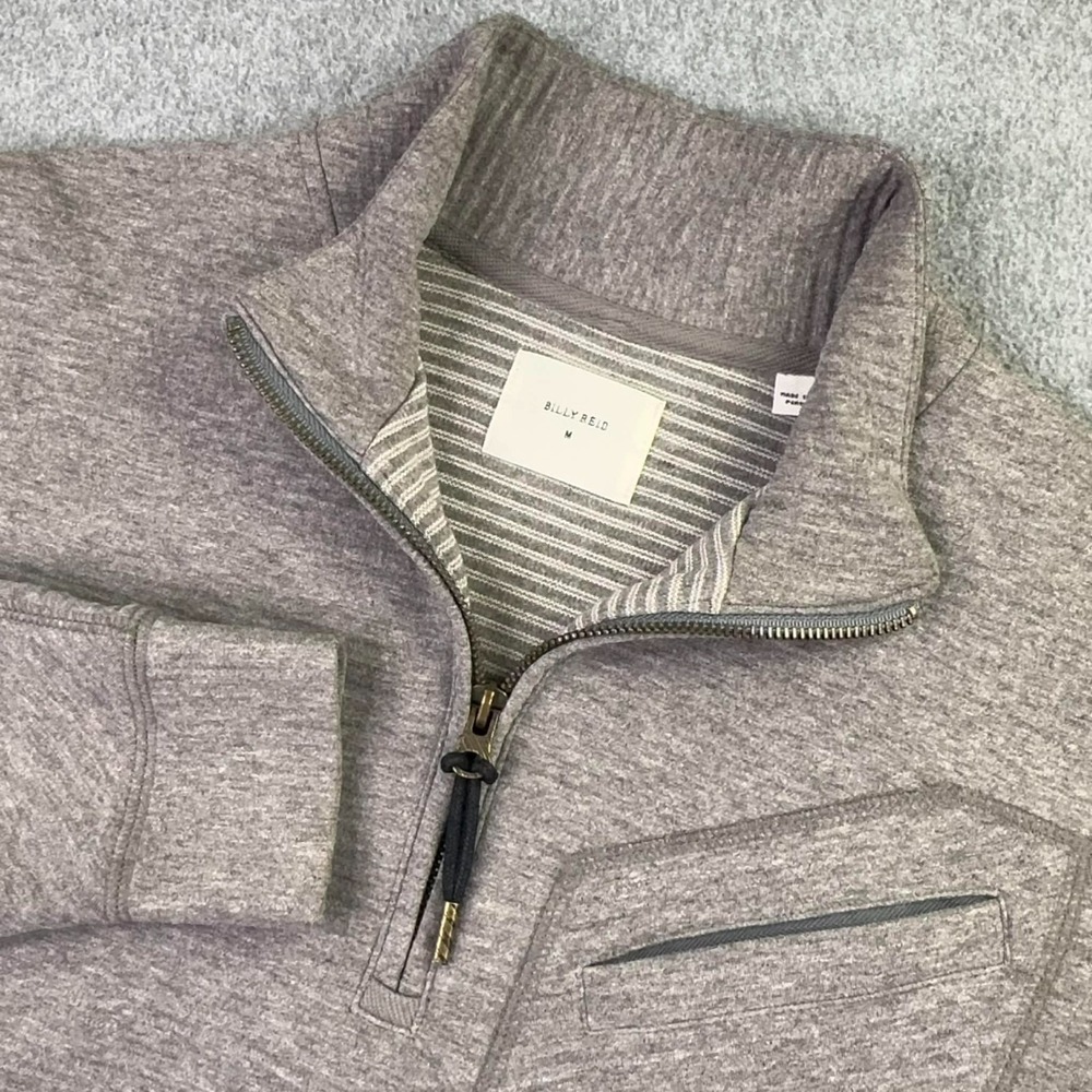 Billy Reid‎ Quilted Double Half Zip Pullover Mens M Long Sleeve Gray Preppy Luxe